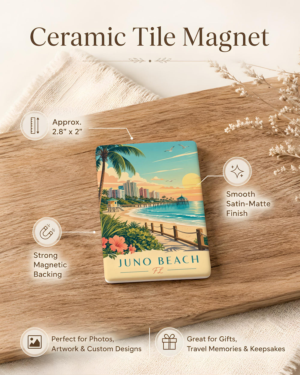 Juno Beach Florida Fridge Magnet, Juno Beach FL Souvenir Magnet, Coastal Beach Town Travel Gift, Palm Beach County Keepsake Magnet