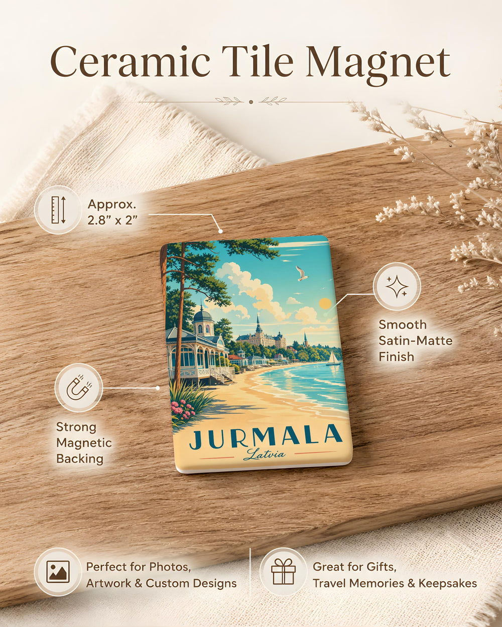Jurmala Latvia Fridge Magnet, Jurmala Beach Souvenir, Baltic Sea Coastal Travel Gift, Latvia Vacation Keepsake Magnet
