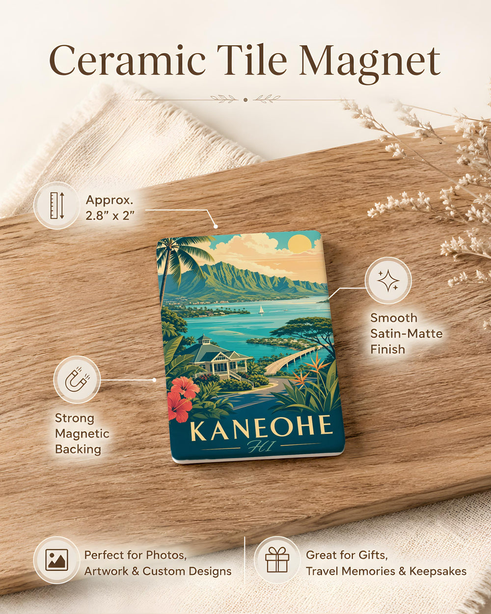 Kaneohe Hawaii Fridge Magnet, Kaneohe HI Souvenir Magnet, Oahu Island Travel Gift, Hawaii Keepsake Magnet