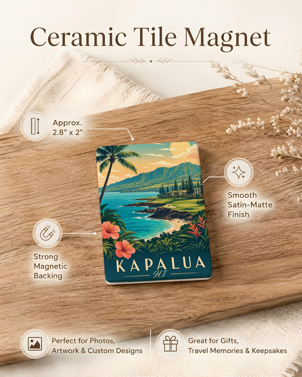Kapalua Hawaii Fridge Magnet, Kapalua HI Souvenir Magnet, Maui Travel Keepsake, Island Vacation Gift, Hawaii Beach Town Magnet