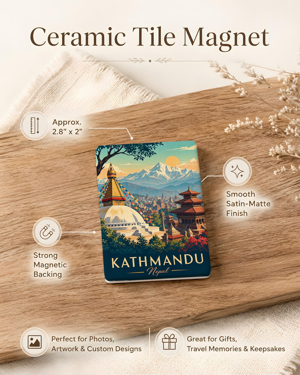 Kathmandu Nepal Fridge Magnet, Kathmandu Souvenir Magnet, Nepal Travel Gift, Kathmandu City Landmark Magnet