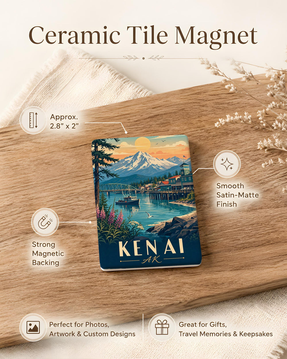 Kenai Alaska Fridge Magnet, Kenai AK Souvenir Magnet, Kenai Peninsula Travel Keepsake, Alaska Vacation Gift Magnet