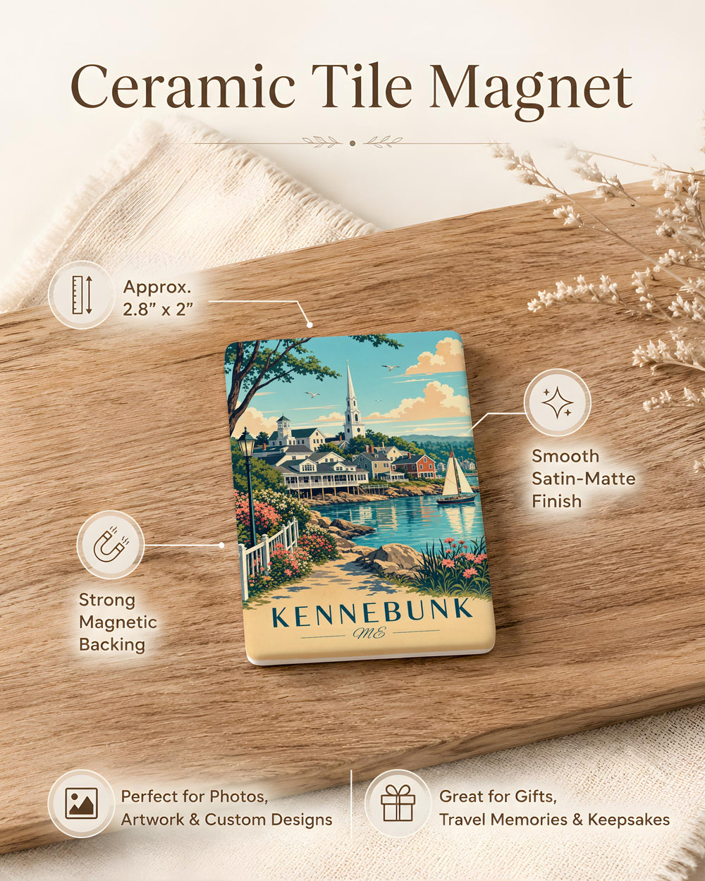 Kennebunk Maine Fridge Magnet, Kennebunk ME Souvenir Magnet, Coastal Town Travel Keepsake, Maine Vacation Gift