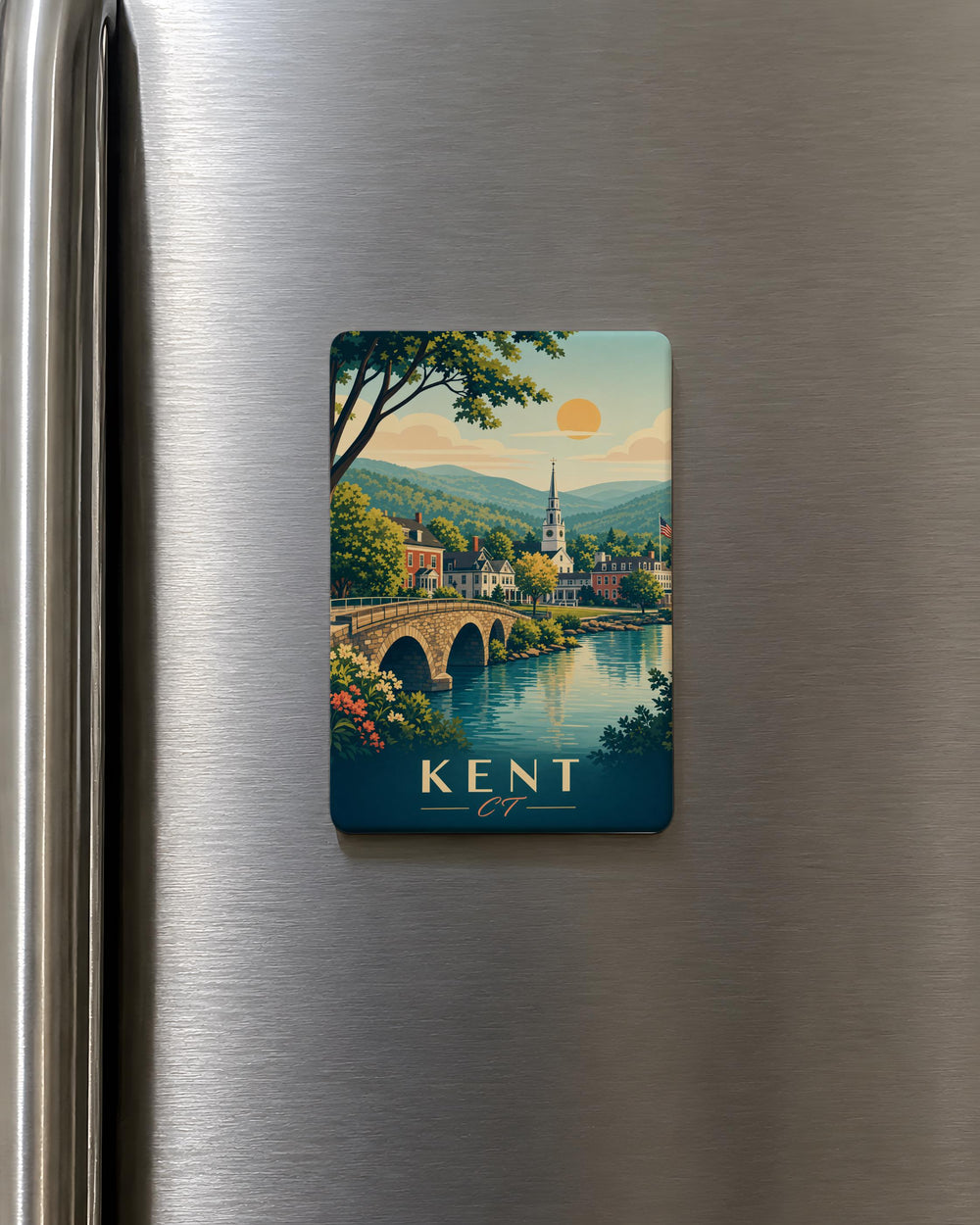 Kent Connecticut Fridge Magnet, Kent CT Souvenir Magnet, Housatonic River & Covered Bridge Travel Keepsake Magnet
