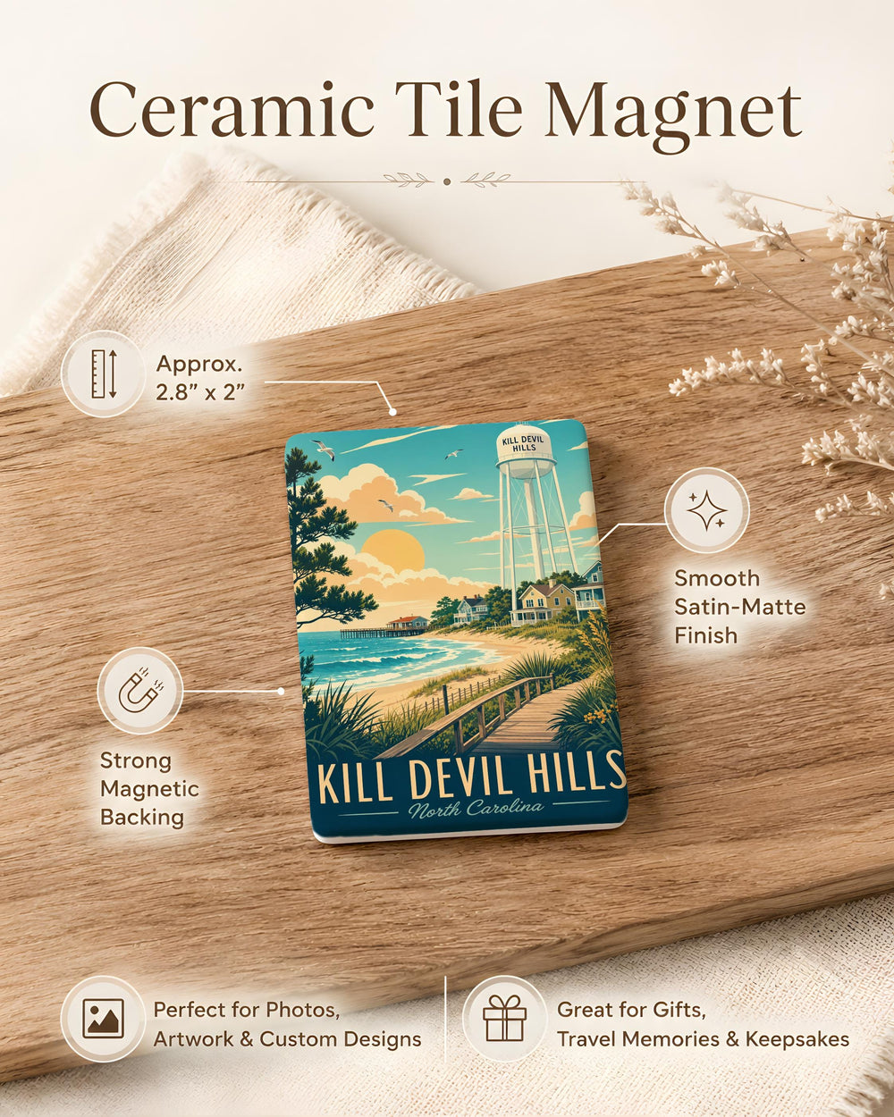 Kill Devil Hills NC Fridge Magnet, Outer Banks North Carolina Souvenir Magnet, Coastal Town Travel Keepsake Gift