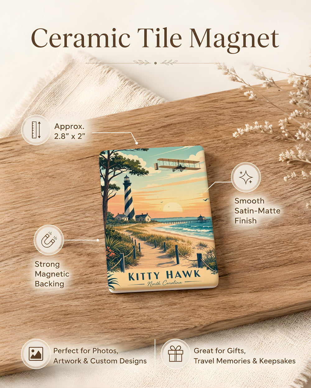 Kitty Hawk NC Fridge Magnet, Outer Banks North Carolina Souvenir Magnet, Coastal Travel Gift, Beach Town Keepsake Magnet