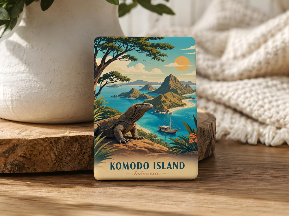 Komodo Island Fridge Magnet, Indonesia Travel Souvenir Magnet, Komodo Dragon Island Keepsake Magnet