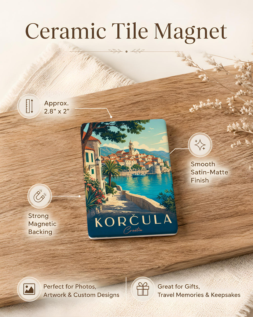 Korčula Croatia Fridge Magnet, Korčula Old Town Souvenir, Dalmatian Coast Travel Gift, Croatia Island Keepsake Magnet