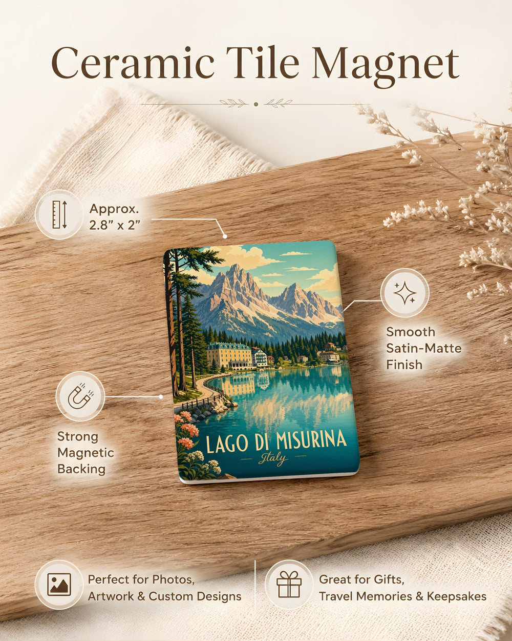Lago di Misurina Italy Fridge Magnet, Dolomites Souvenir Magnet, Italian Lake Travel Gift, Misurina Lake Keepsake Magnet