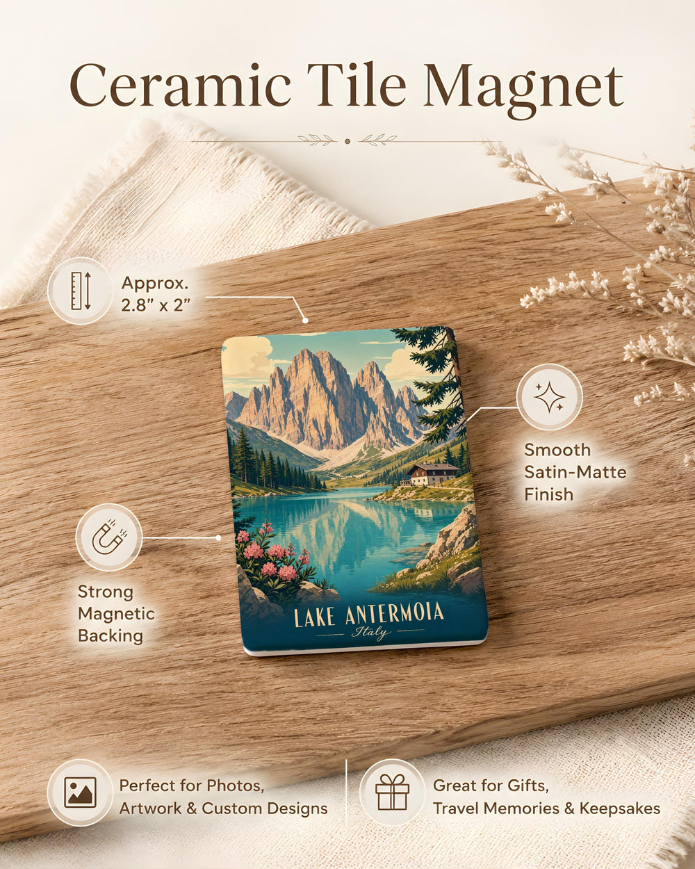 Lake Antermoia Fridge Magnet, Dolomites Mountain Lake Souvenir Magnet, Italy Alpine Travel Gift, Nature Landscape Magnet
