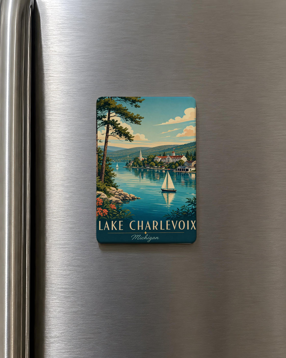 Lake Charlevoix Fridge Magnet, Michigan Lake Souvenir Magnet, Charlevoix Travel Keepsake, Great Lakes Refrigerator Magnet