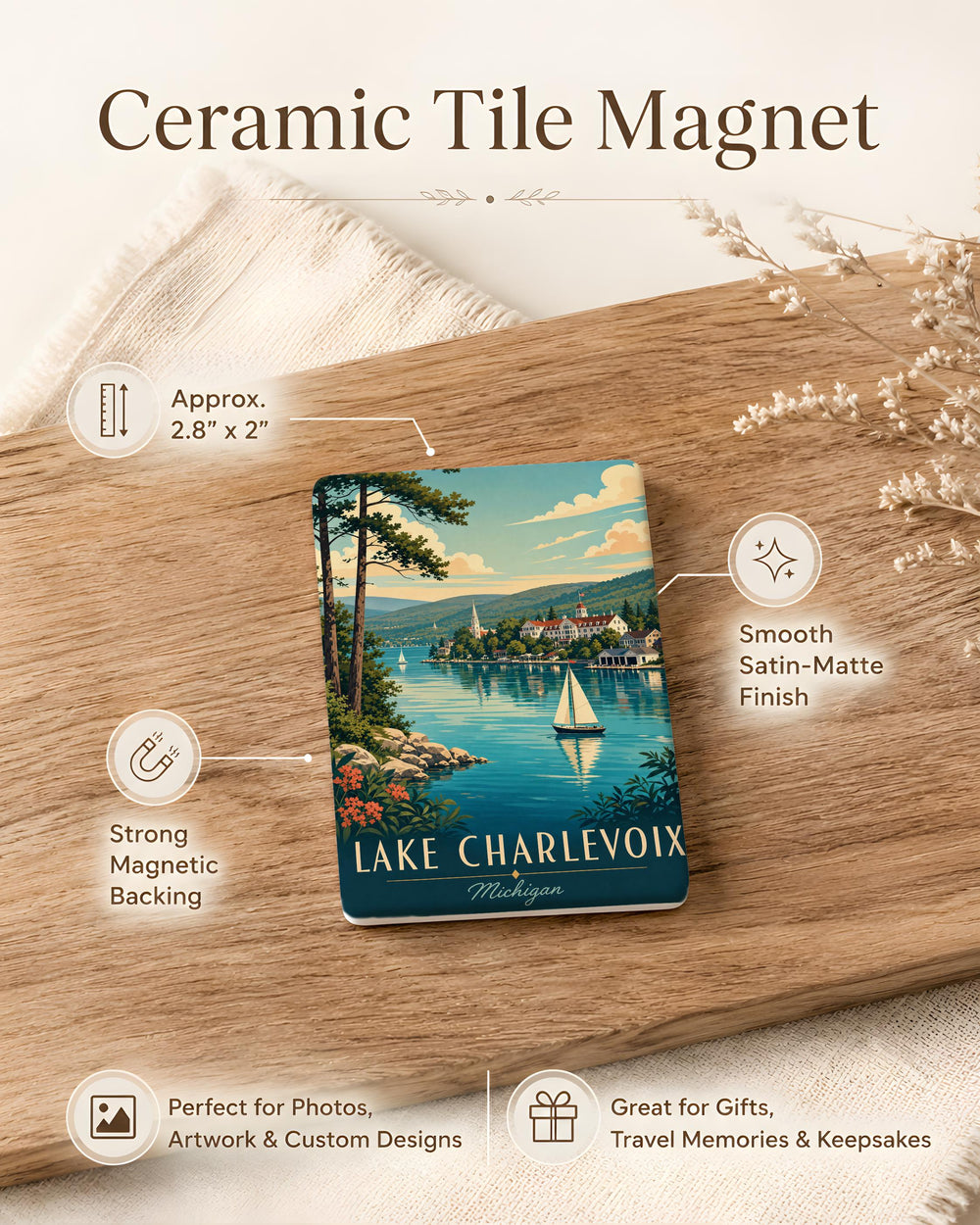 Lake Charlevoix Fridge Magnet, Michigan Lake Souvenir Magnet, Charlevoix Travel Keepsake, Great Lakes Refrigerator Magnet