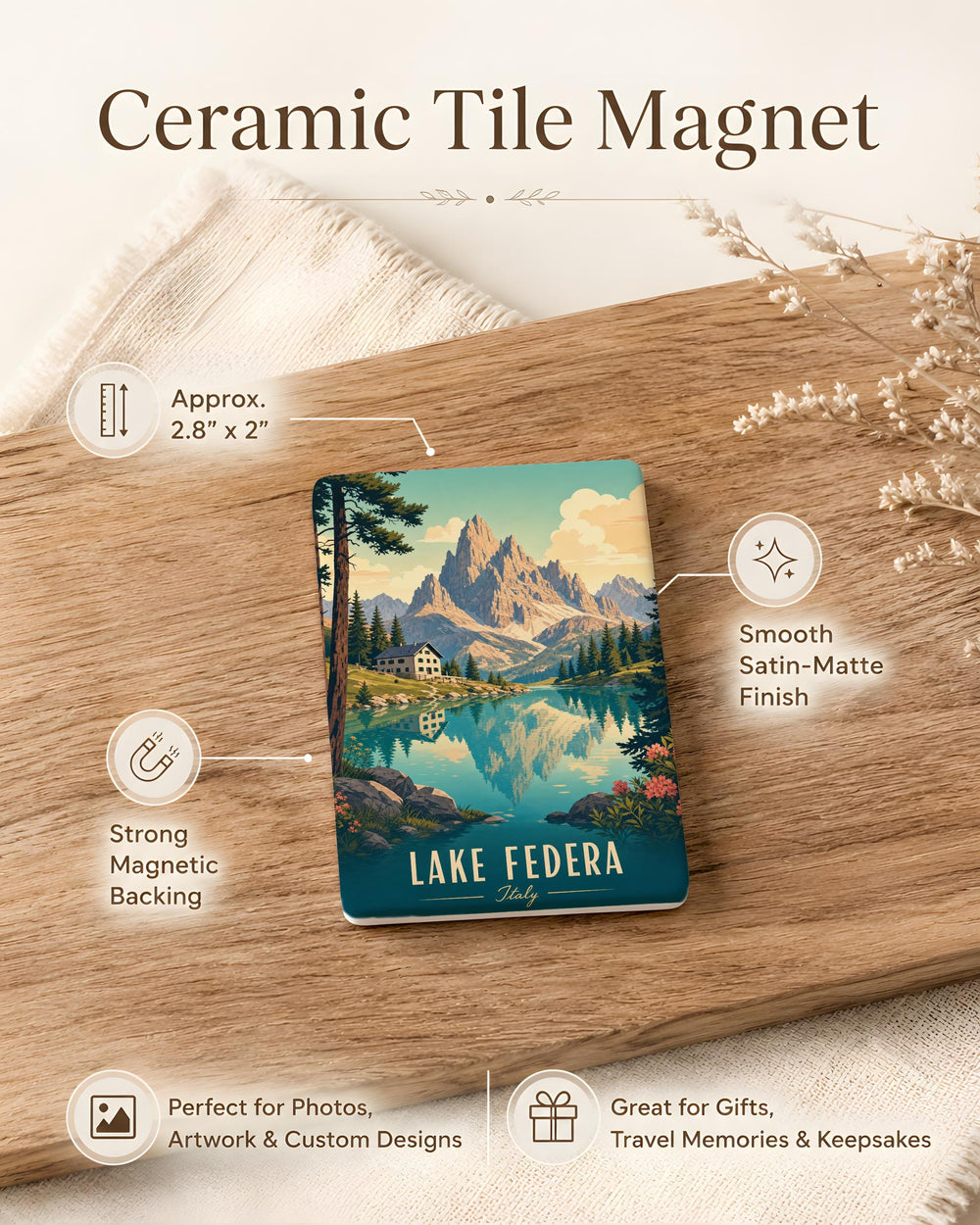 Lake Fedèra Fridge Magnet, Dolomites Italy Mountain Lake Souvenir, Cortina d'Ampezzo Travel Keepsake Magnet