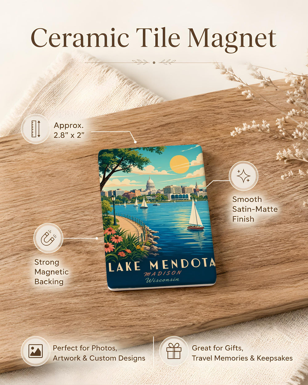 Lake Mendota Fridge Magnet, Madison Wisconsin Lake Souvenir Magnet, Lake Mendota Wisconsin Travel Gift, Waterfront Keepsake Magnet