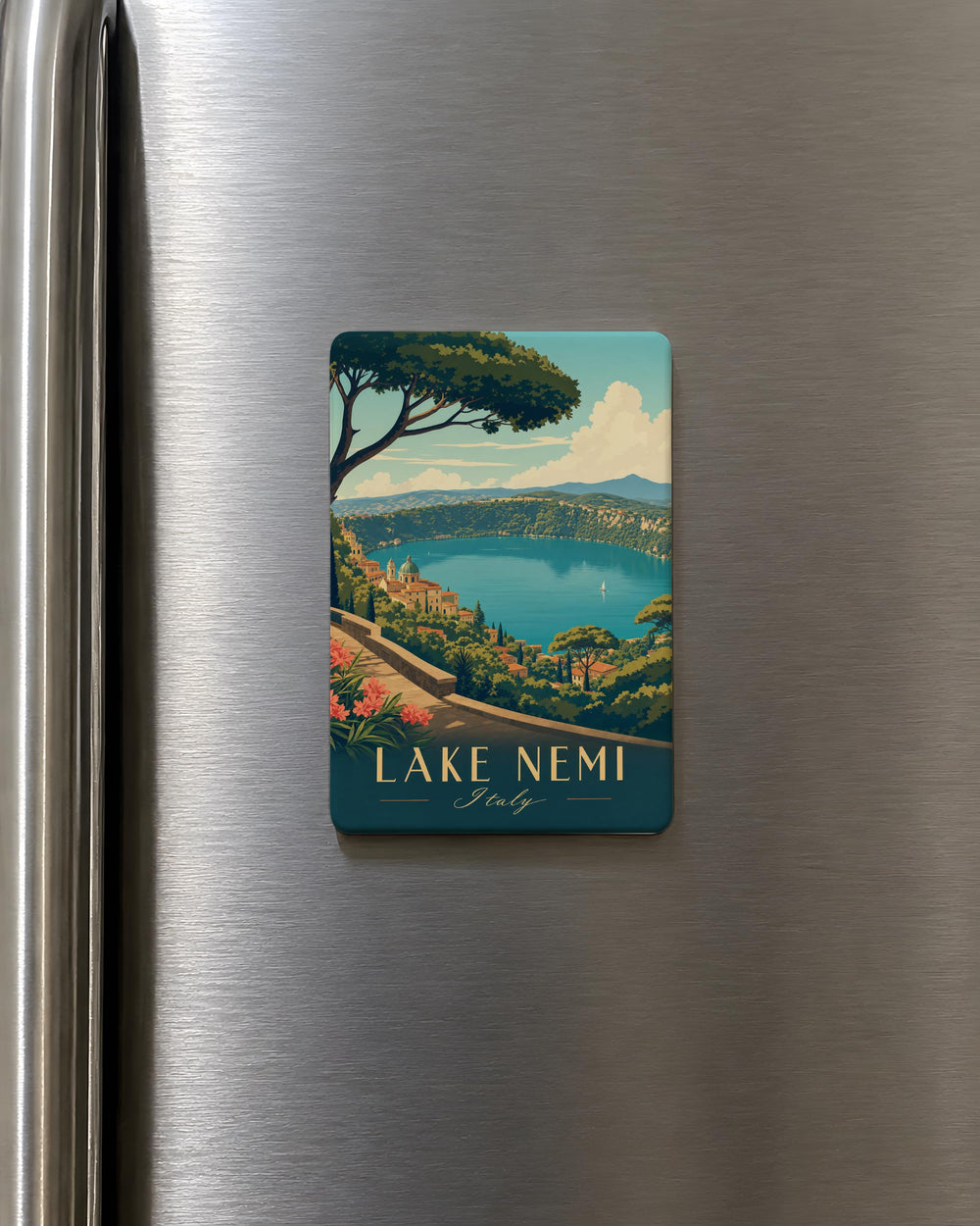 Lake Nemi Fridge Magnet, Italy Lake Nemi Souvenir Magnet, Roman Hillside Lake Scene Magnet, Travel Gift Magnet
