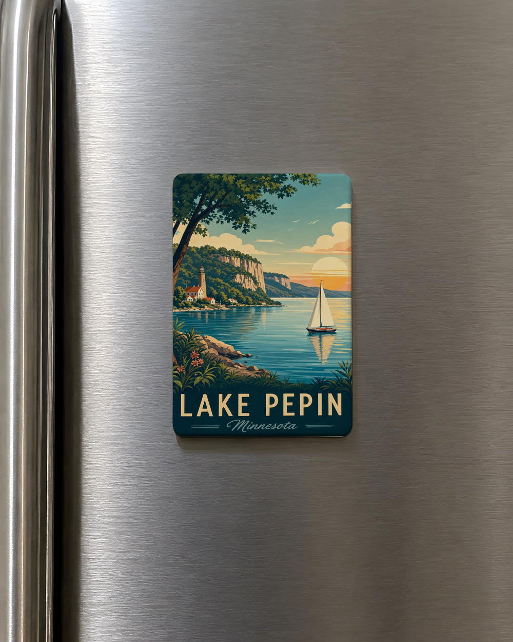 Lake Pepin Fridge Magnet, Minnesota & Wisconsin River Lake Souvenir, Scenic Lake Pepin Travel Keepsake Magnet