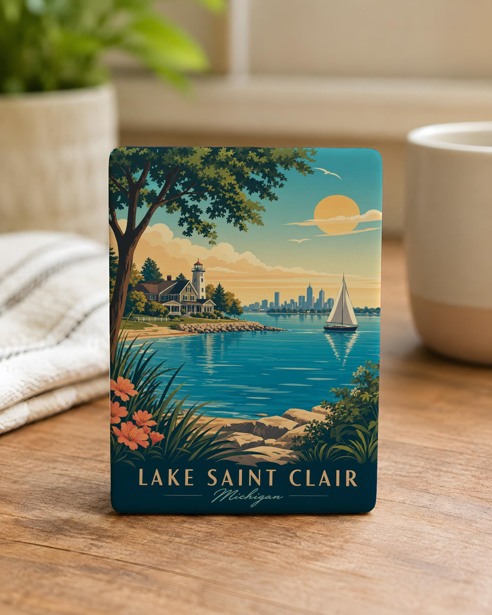 Lake Saint Clair Fridge Magnet, Lake Saint Clair Souvenir Magnet, Michigan Lake Decor, Great Lakes Gift, Vacation Keepsake Magnet