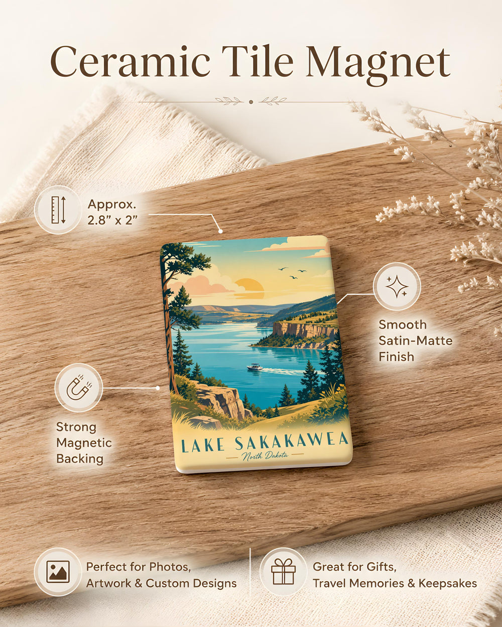 Lake Sakakawea Fridge Magnet, North Dakota Lake Souvenir Magnet, Lake Sakakawea Travel Gift, Outdoor Lake Decor Magnet