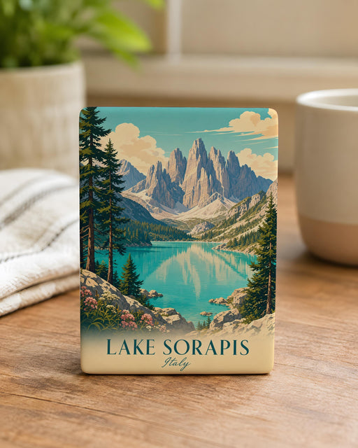 Lake Sorapis Fridge Magnet, Dolomites Italy Mountain Lake Travel Souvenir, Alpine Landscape Kitchen Magnet Gift