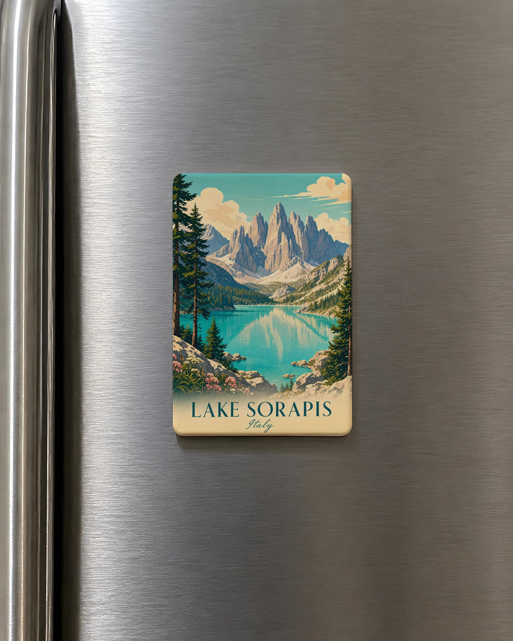Lake Sorapis Fridge Magnet, Dolomites Italy Mountain Lake Travel Souvenir, Alpine Landscape Kitchen Magnet Gift