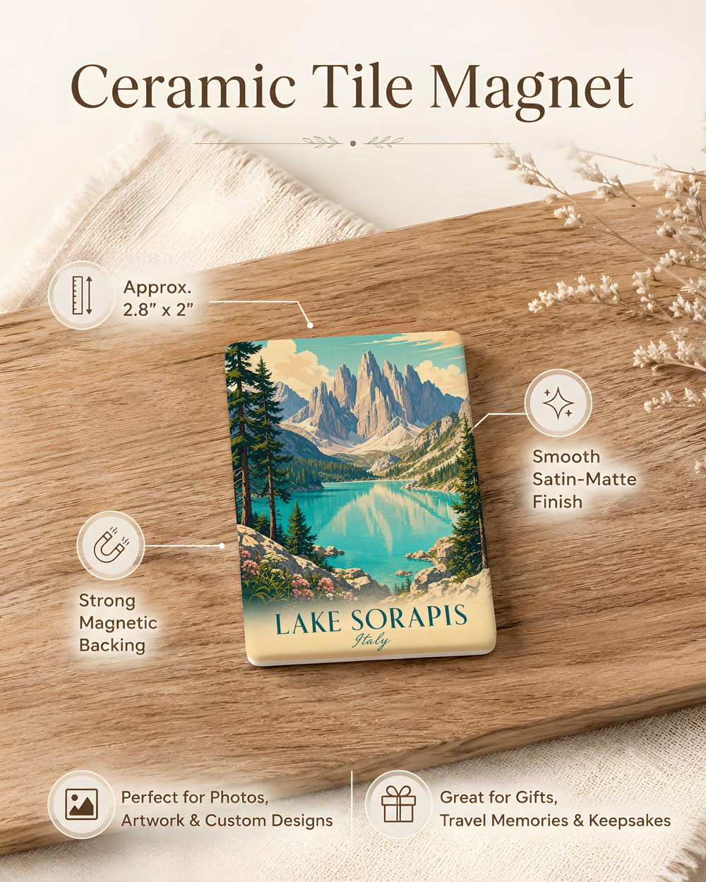 Lake Sorapis Fridge Magnet, Dolomites Italy Mountain Lake Travel Souvenir, Alpine Landscape Kitchen Magnet Gift