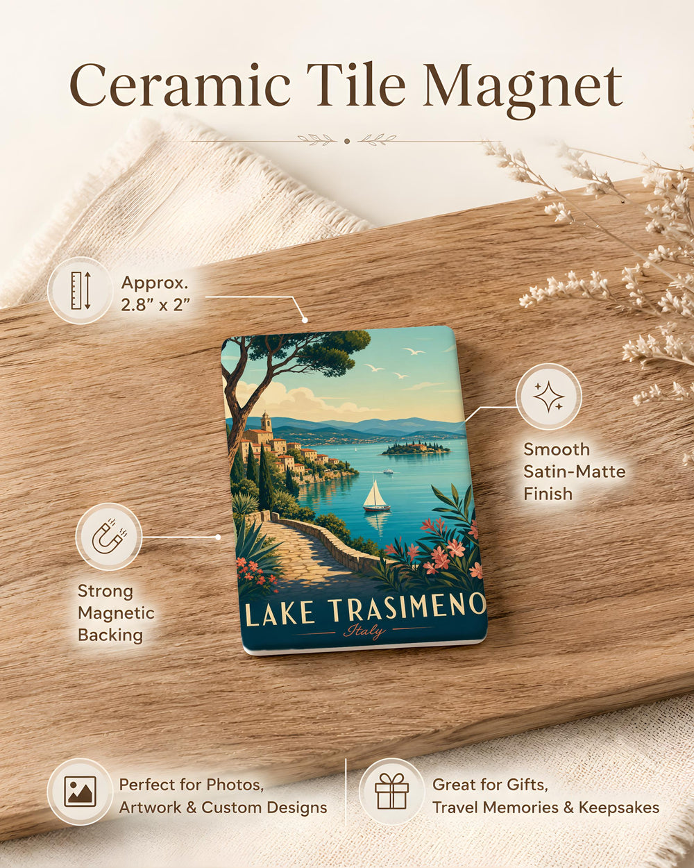 Lake Trasimeno Italy Fridge Magnet, Umbria Souvenir Magnet, Lake Trasimeno Travel Gift, Italian Lake Landmark Magnet