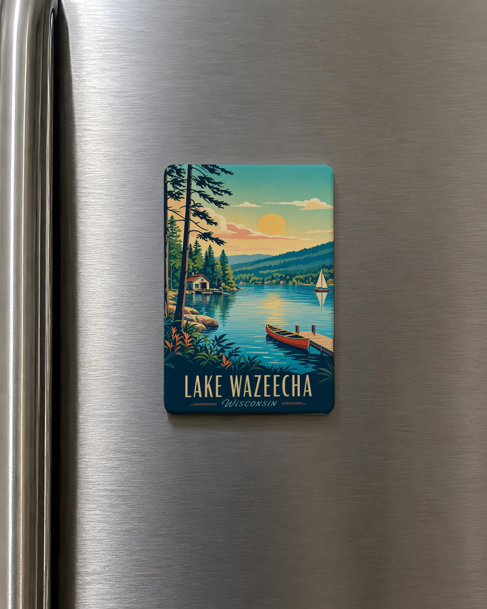 Lake Wazeecha Fridge Magnet, Wisconsin Lake Souvenir Magnet, Lake Wazeecha Travel Keepsake, Lake Lover Gift