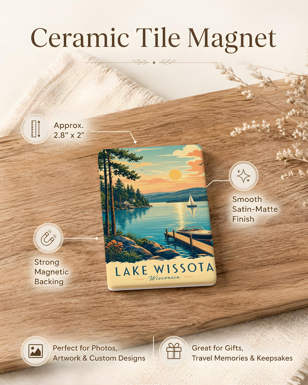 Lake Wissota Fridge Magnet, Wisconsin Lake Souvenir Magnet, Lake Wissota State Park Travel Keepsake, Chippewa Falls Gift