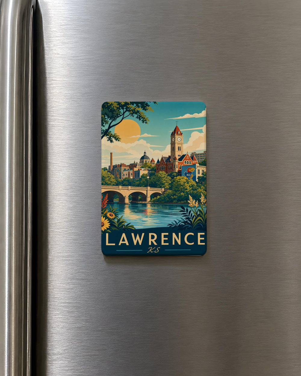 Lawrence KS Fridge Magnet, Lawrence Kansas Souvenir Magnet, Kansas Travel Gift, College Town Keepsake, Local Landmark Magnet