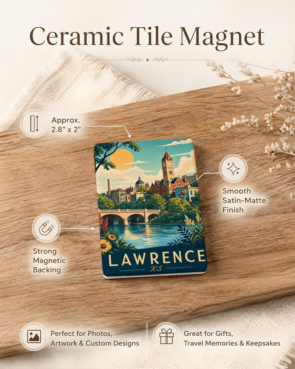 Lawrence KS Fridge Magnet, Lawrence Kansas Souvenir Magnet, Kansas Travel Gift, College Town Keepsake, Local Landmark Magnet