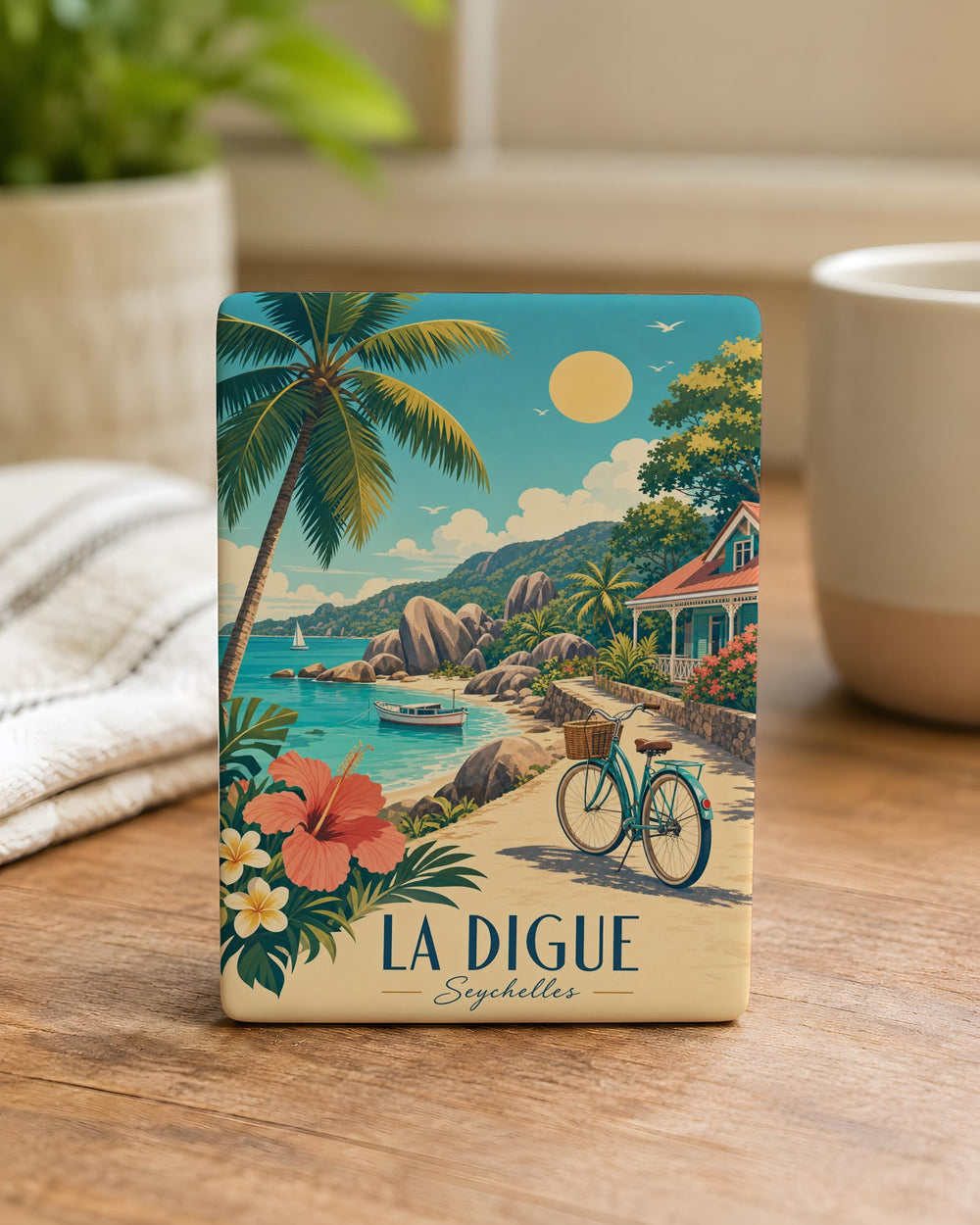 La Digue Seychelles Fridge Magnet, Tropical Island Souvenir, Anse Source d’Argent Beach, Granite Boulders, Palm Trees, Travel Gift