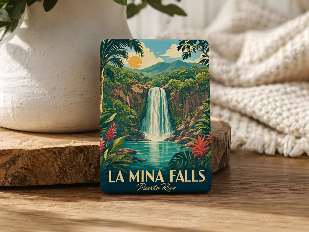 La Mina Falls Puerto Rico Fridge Magnet, El Yunque Rainforest Waterfall Souvenir, PR Travel Keepsake Magnet