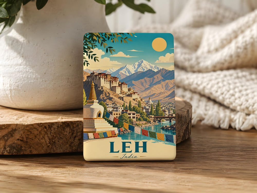 Leh India Fridge Magnet, Ladakh Travel Souvenir Magnet, Himalayan Mountain Town Landmark Keepsake Gift