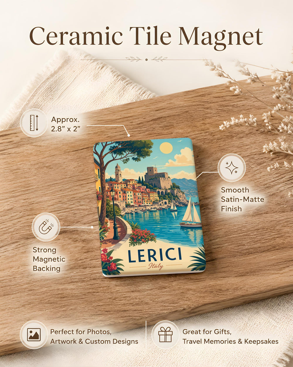 Lerici Italy Fridge Magnet, Lerici Liguria Souvenir Magnet, Italian Riviera Travel Gift, Coastal Town Landmark Magnet