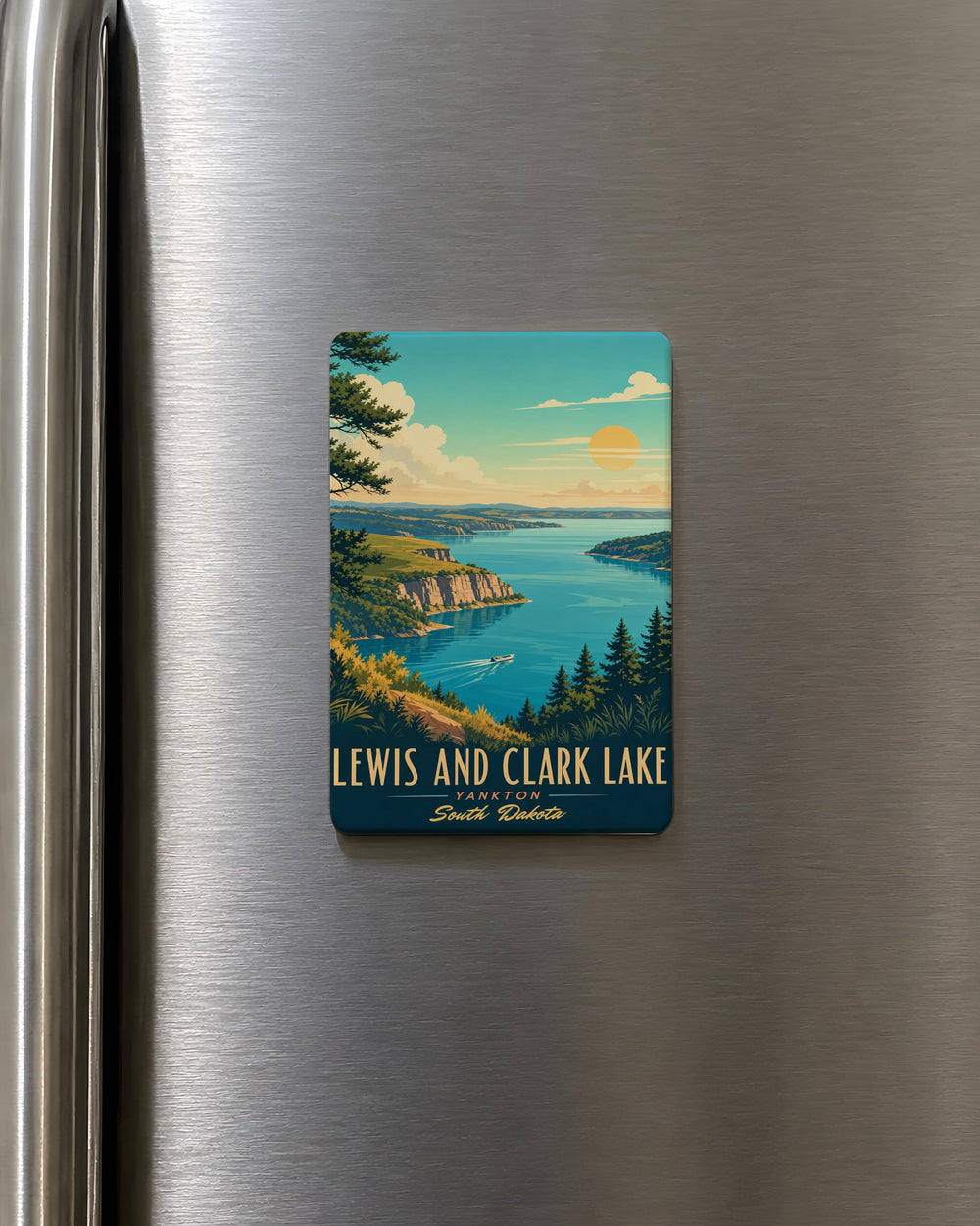 Lewis and Clark Lake Fridge Magnet, South Dakota Nebraska Reservoir Souvenir, Lake Landscape Travel Keepsake Magnet
