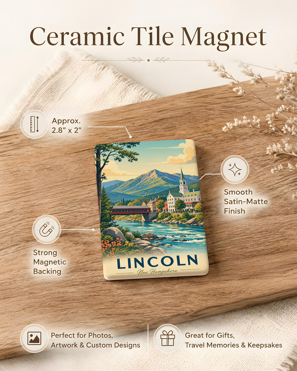 Lincoln NH Fridge Magnet, Lincoln New Hampshire Souvenir Magnet, White Mountains Travel Gift, New England Vacation Keepsake