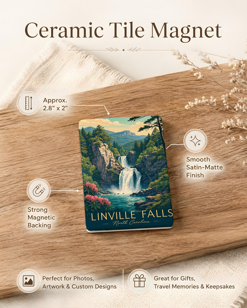 Linville Falls Fridge Magnet, North Carolina Waterfall Souvenir, Blue Ridge Mountains Nature Travel Keepsake