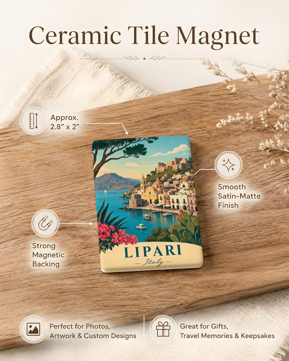 Lipari Italy Fridge Magnet, Lipari Island Sicily Souvenir Magnet, Aeolian Islands Travel Gift, Italian Island Keepsake Magnet