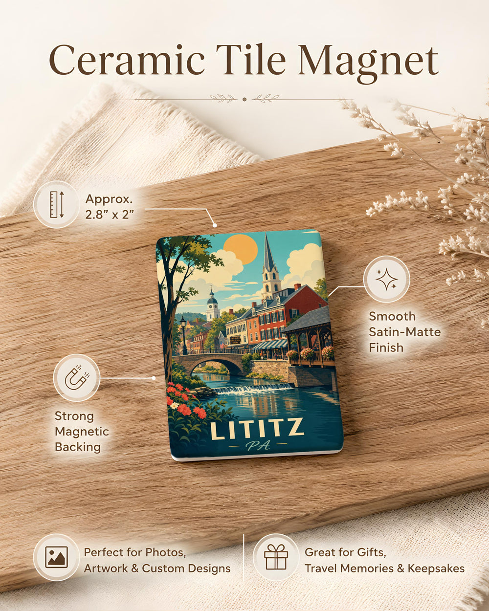 Lititz PA Fridge Magnet, Lititz Pennsylvania Souvenir Magnet, Lititz Travel Gift, Lancaster County PA Magnet, Pennsylvania Keepsake Magnet