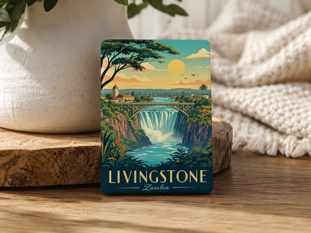 Livingstone Zambia Fridge Magnet, Victoria Falls Travel Souvenir Magnet, Zambia Landmark Refrigerator Magnet