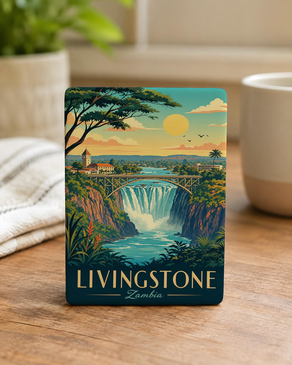 Livingstone Zambia Fridge Magnet, Victoria Falls Travel Souvenir Magnet, Zambia Landmark Refrigerator Magnet
