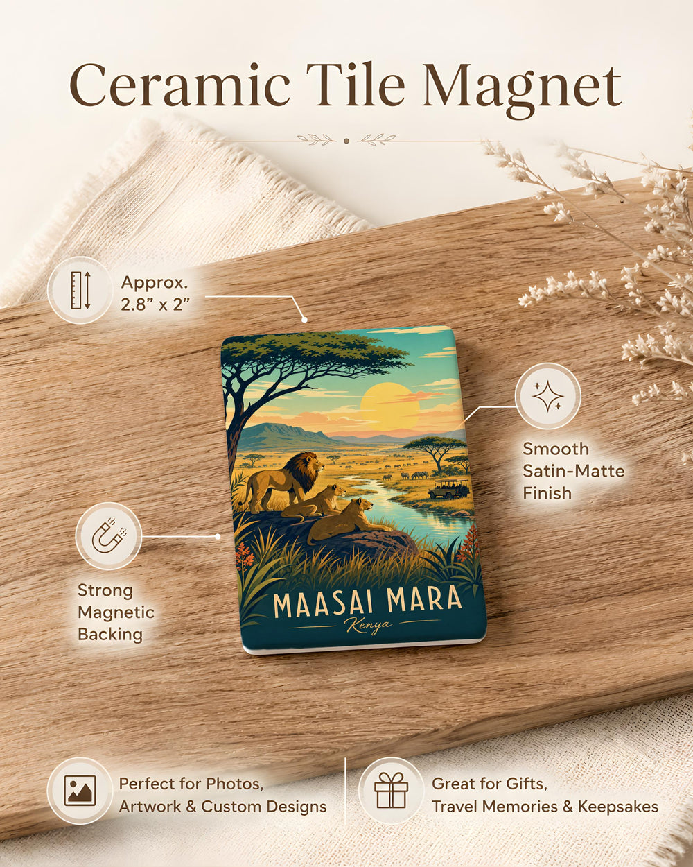 Maasai Mara Fridge Magnet, Kenya Safari Souvenir, African Wildlife Gift, Serengeti Travel Keepsake, Big Five Magnet