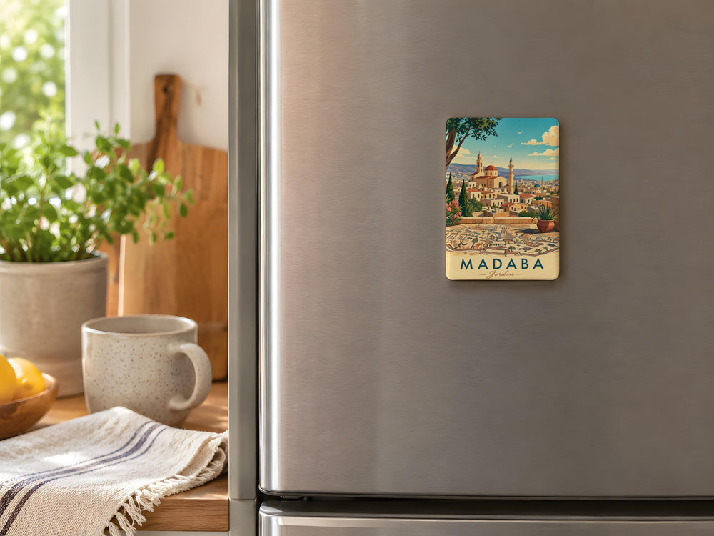 Madaba Jordan Fridge Magnet, Madaba City Souvenir Magnet, Jordan Travel Gift, Holy Land Landmark Magnet, Middle East Keepsake