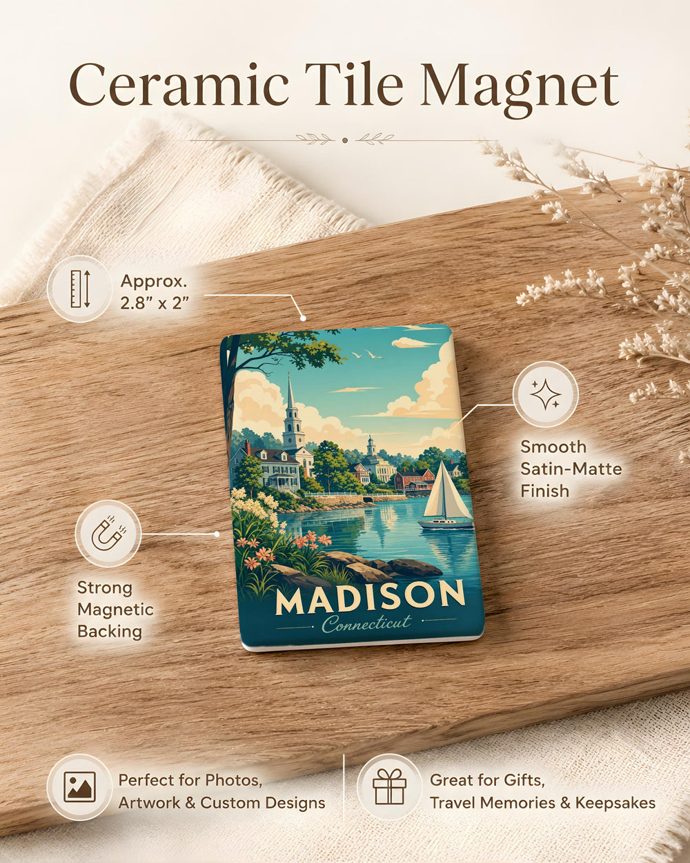 Madison CT Fridge Magnet, Madison Connecticut Souvenir Magnet, Beach Town Travel Gift, Shoreline Keepsake Magnet