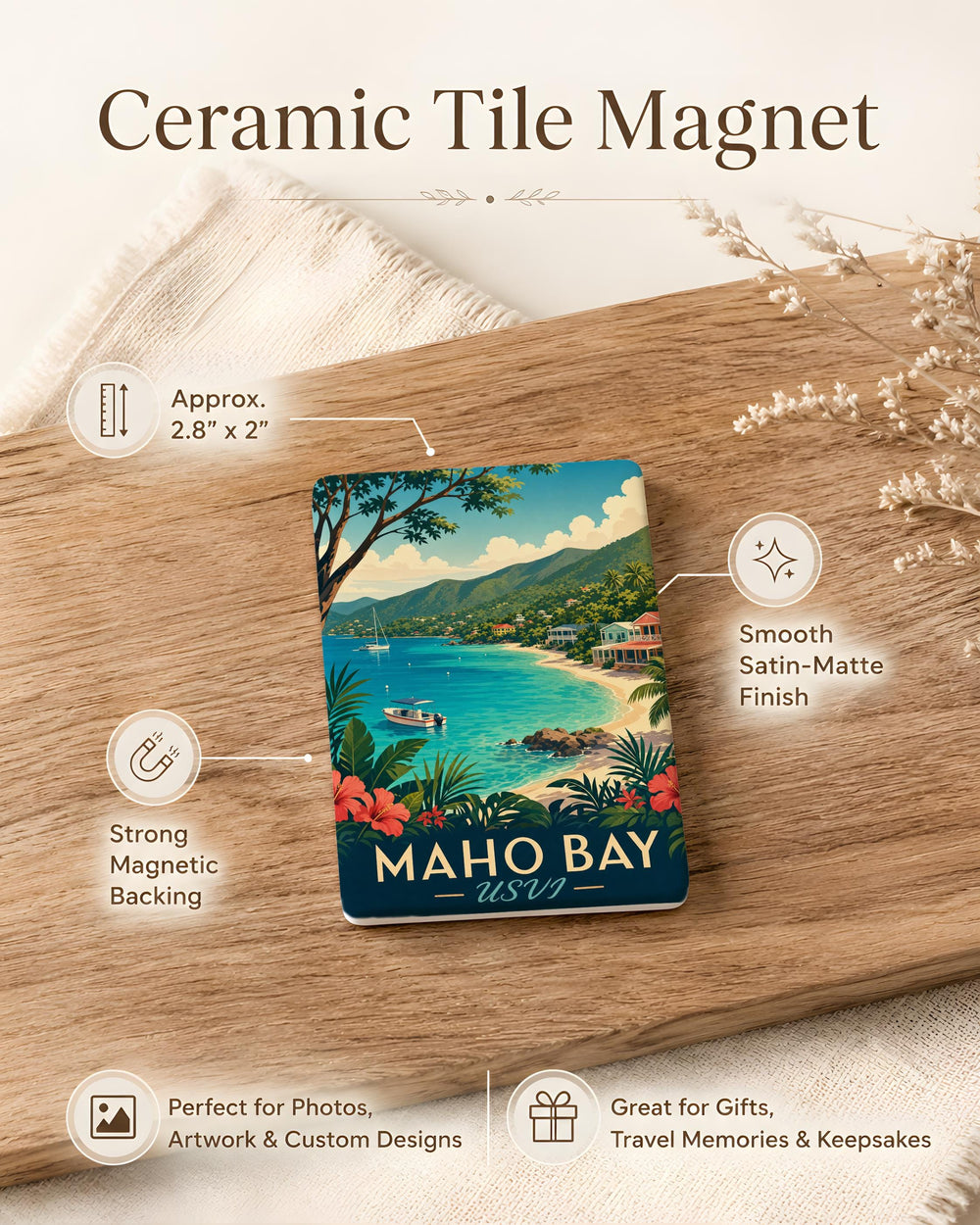 Maho Bay USVI Fridge Magnet, St John U.S. Virgin Islands Beach Souvenir Magnet, Caribbean Island Travel Gift