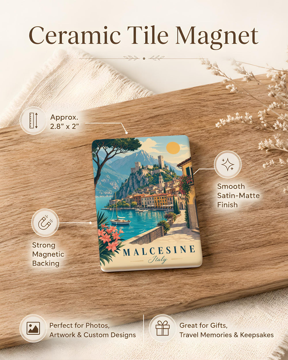 Malcesine Italy Fridge Magnet, Lake Garda Town Souvenir Magnet, Italian Travel Keepsake, Malcesine Castle Landmark Magnet