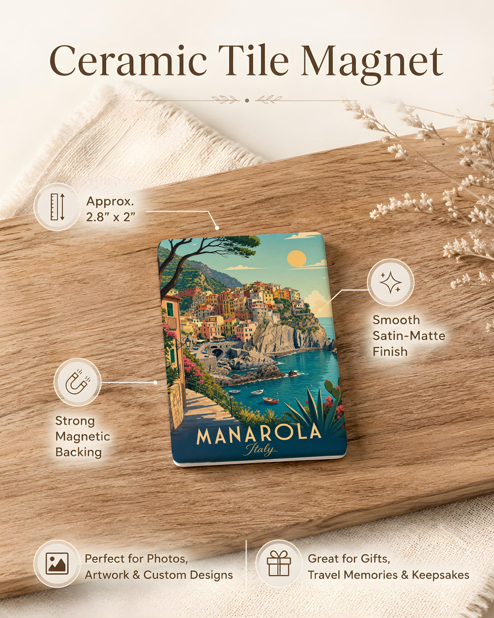 Manarola Fridge Magnet, Cinque Terre Italy Coastal Village Souvenir, Italian Riviera Travel Gift, Liguria Seaside Town Magnet