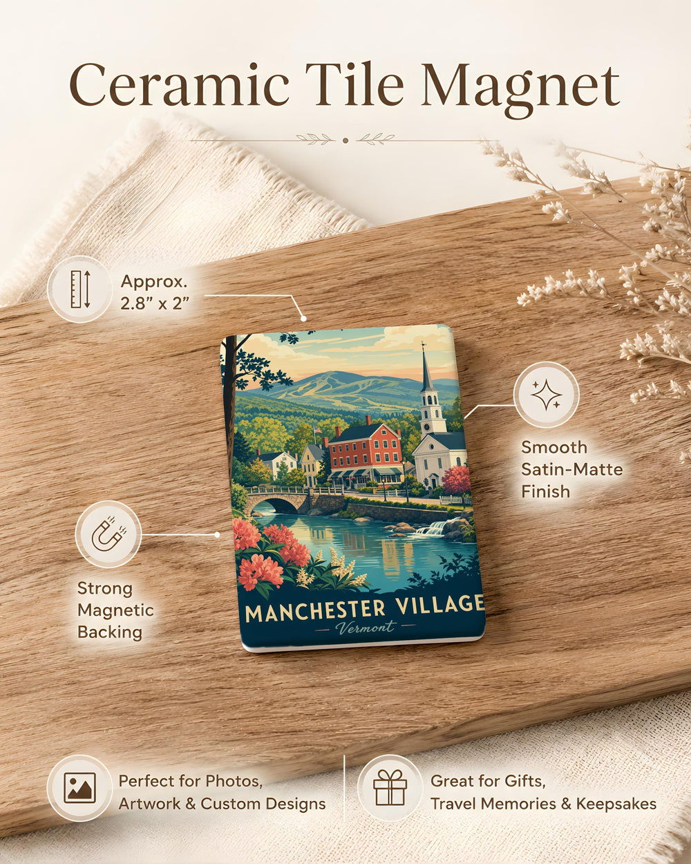 Manchester Village Vermont Fridge Magnet, VT Souvenir Magnet, Manchester VT Travel Gift, New England Keepsake Magnet