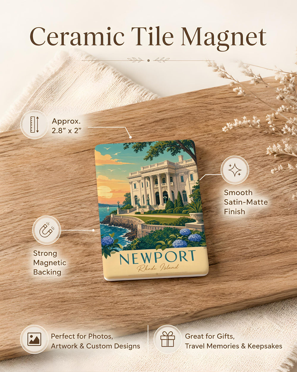 Marble House Fridge Magnet, Newport Mansion Souvenir Magnet, Gilded Age Estate Landmark Refrigerator Magnet
