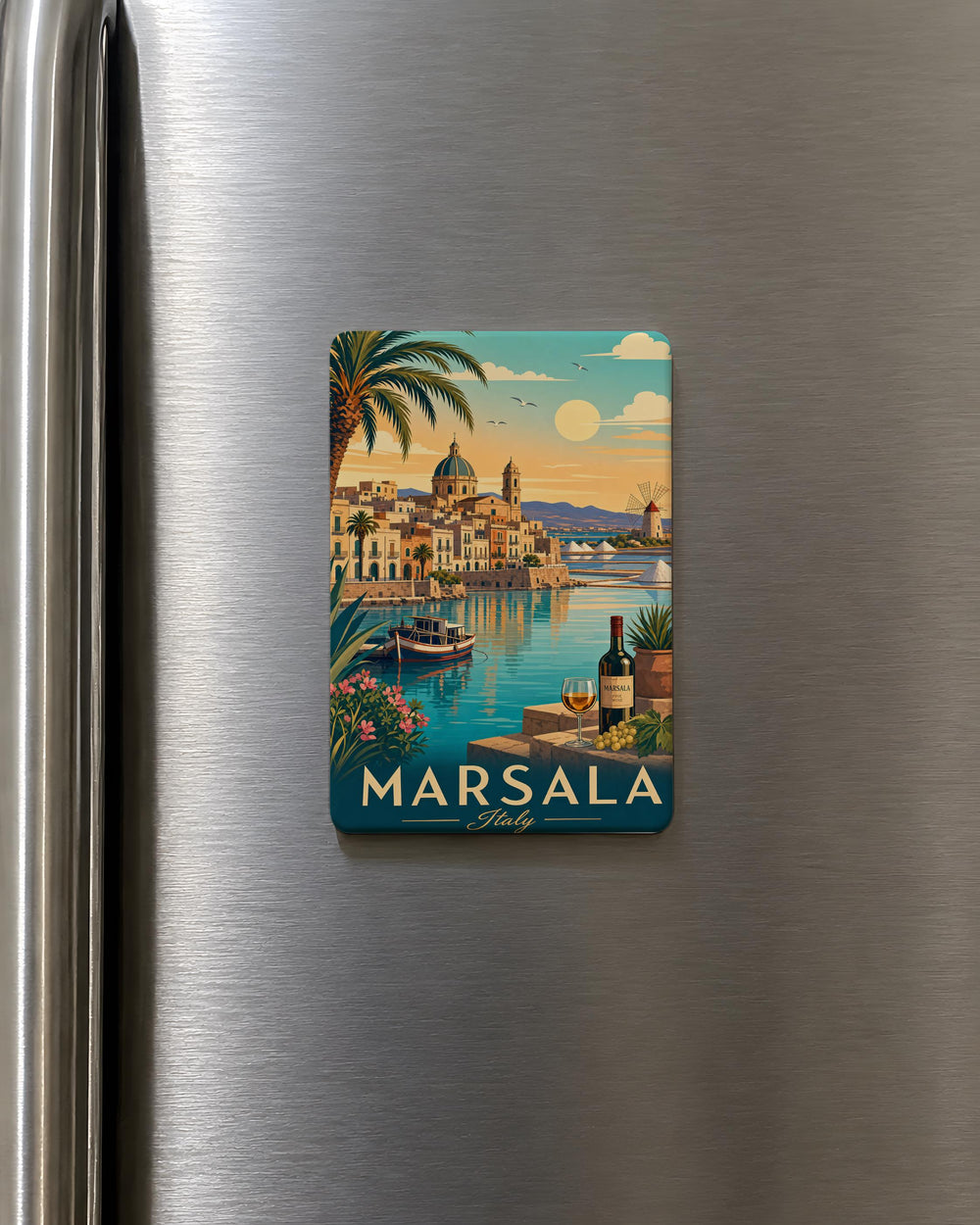Marsala Italy Fridge Magnet, Sicily Travel Souvenir, Marsala City Landmark Keepsake, Italian Vacation Gift, Coastal Town Magnet